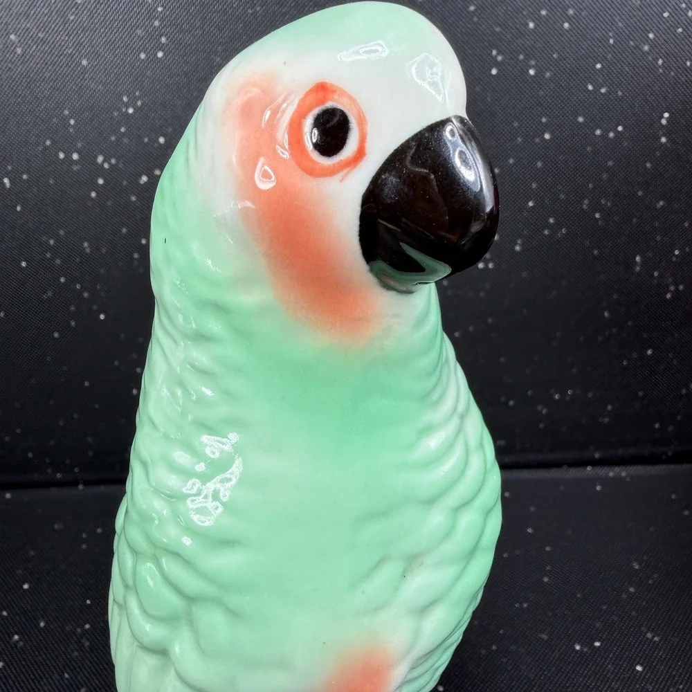 Vintage Green Parrot Ceramic Figurine Made in Brazil Tropical Bird Marked 7 inch